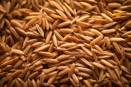 Brown rice close up texture background pattern.の素材