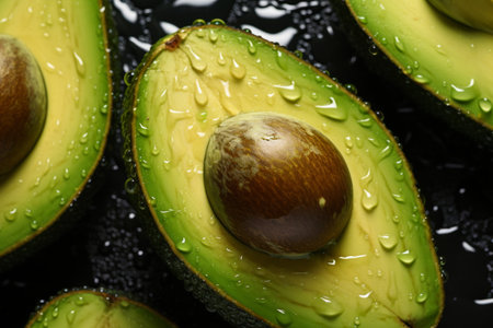 Top view close up cut in half avocados in natural light.の素材