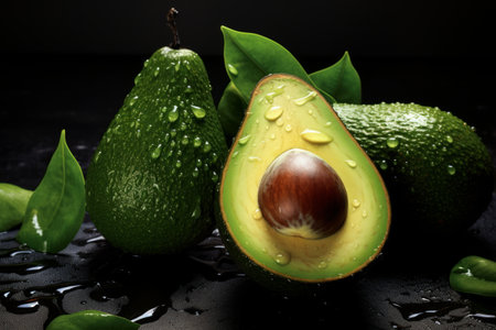 Top view close up cut in half avocados in natural light.の素材
