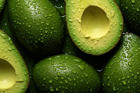 Top view close up cut in half avocados in natural light.の素材