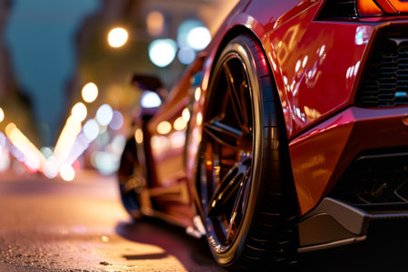 Wheel protector close up, sports car tire, focusing on aerodynamics and visual appeal.の素材