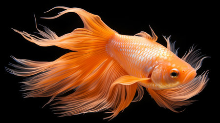 Golden fish closeup of trend color of the year 2024 peach fuzz, tropical beautiful aquarium fish.の素材
