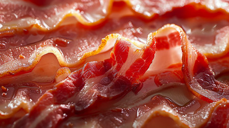 Delicious slices of bacon close up background texture.の素材