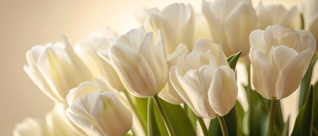 Rich and colorful beautiful bouquet of ivory tulips close up poster background, women holiday concept.の素材