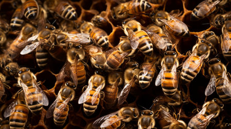 Bees working together within the hive, symbolizing community and collaboration.の素材
