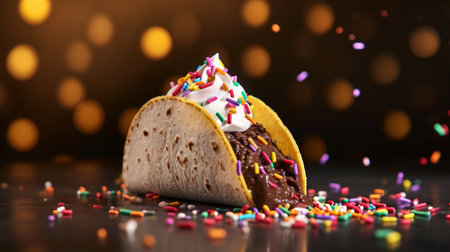 Ice cream taco, blending the joy of ice cream with the convenience of a taco shell. Dessert food mashup.の素材