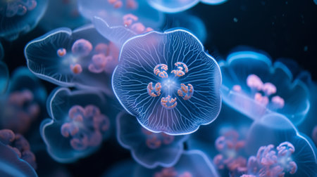 Graceful jellyfish, bioluminescent glow of these mesmerizing creatures.の素材