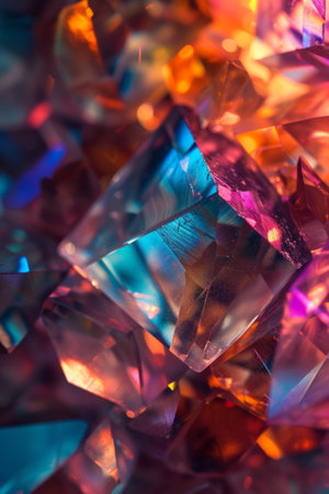 The glistening surface of a precious gemstone, facets, colors, and light reflections, the allure and beauty of gemstones.の素材