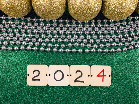 inscription 2024 on wooden cards, new year decorationsの写真素材
