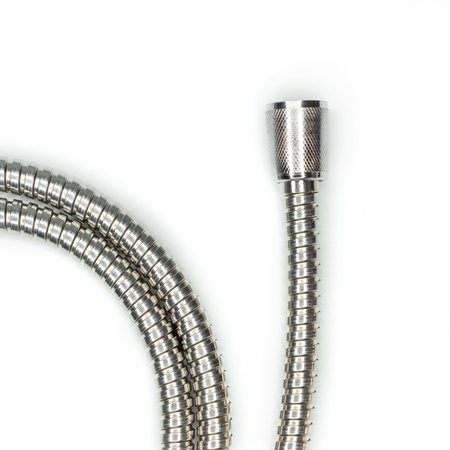 Stainless steel hose isolated on white backgroundの写真素材