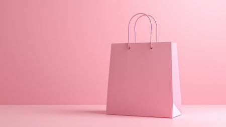 On a pink background there is a pink paper bagの素材