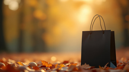 Black Paper Bag on Autumn Backgroundの素材