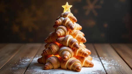 Christmas tree made from croissantsの素材
