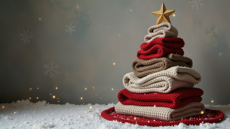 Christmas tree made from warm knitted blanketsの素材