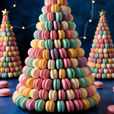 there is a Christmas tree of macaroons cakesの素材