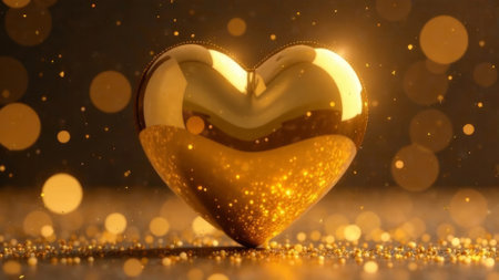 A golden heart on a golden backgroundの素材