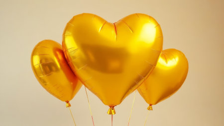 Three golden inflatable heart-shaped balloonsの素材