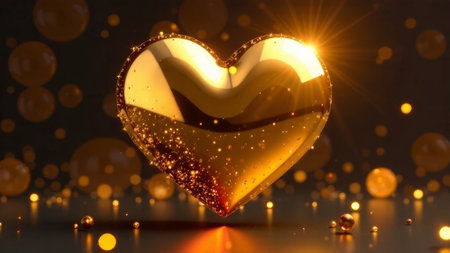 A golden heart on a golden backgroundの素材
