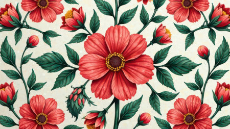 Lovely Floral Pattern of Red Flowers on Dark Backgroundの素材