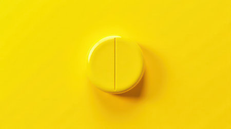 One yellow pill lying on a yellow backgroundの素材
