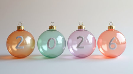 Glass Christmas balls that say 2026の素材