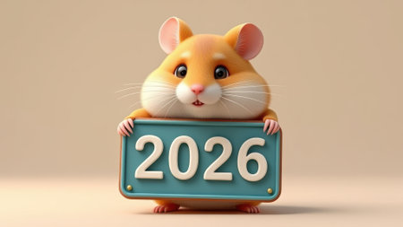 hamster holding a sign that says 2026の素材
