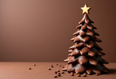 On a brown background, a Christmas tree made of chocolate. free space for the textの素材