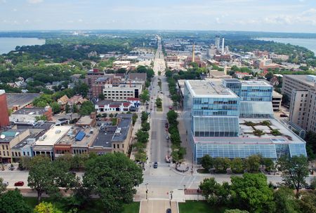 Looking East over downtown Madison Wisconsinの写真素材