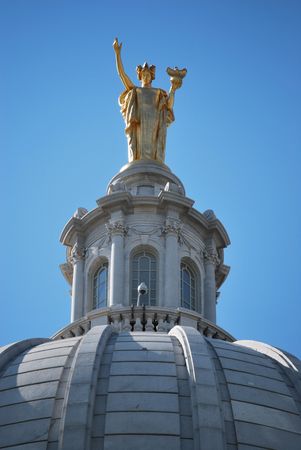 Miss Forward on top of the Madison, WI capitol buildingの写真素材