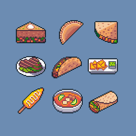 Pixel art mexican food vector icons pack.のイラスト素材