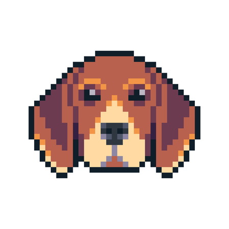 Pixel art beagle dog face vector icon.のイラスト素材