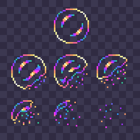 Pixel art rainbow soap bubble burst sprites for animation.のイラスト素材