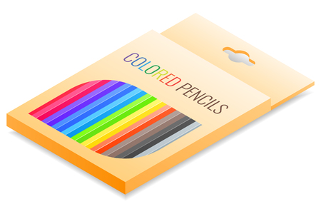Isometric vector colored pencils box isolated on white background.のイラスト素材