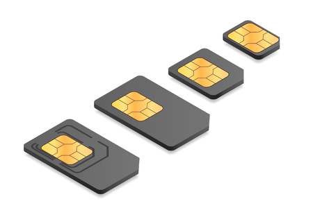 Isometric illustration of different sim card types: mini, micro, nano.のイラスト素材