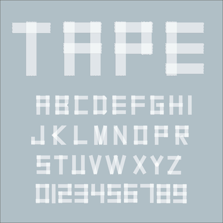 White transperent adhesive tape letters isolated on grey background.のイラスト素材