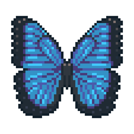Pixel art vector blue morpho butterfly isolated on white background.のイラスト素材