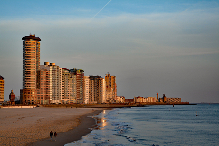 Flushing the Netherlands Boulevard Beach skyline Sardijntoren seaの写真素材