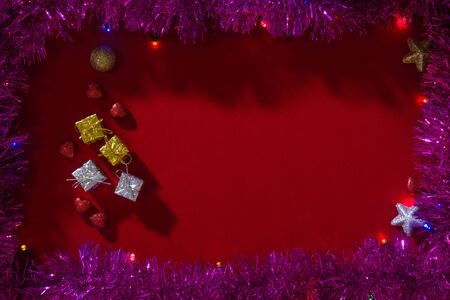 Christmas gifts in the middle of the frameの写真素材