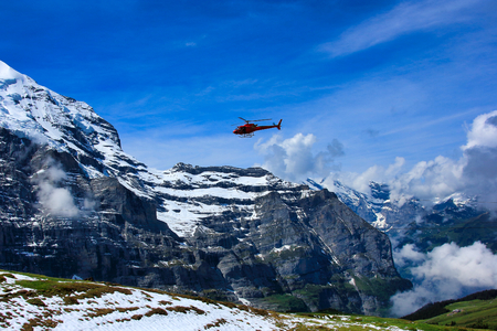 Helicopter Flight over the Swiss Alpsの写真素材