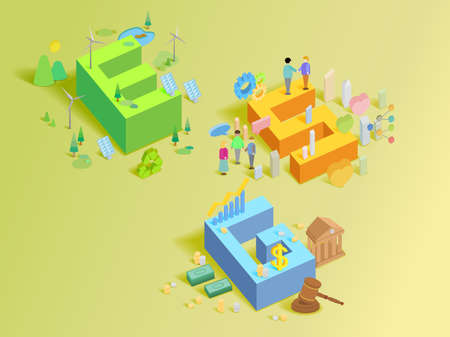 Small Pieces 3 ESG Text and Community with elements of environmental social governance vector...