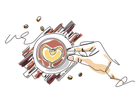 sketch lifestyle A029_hand hold a cup of coffee with heart to relax vector illustration graphic EPS 10のイラスト素材