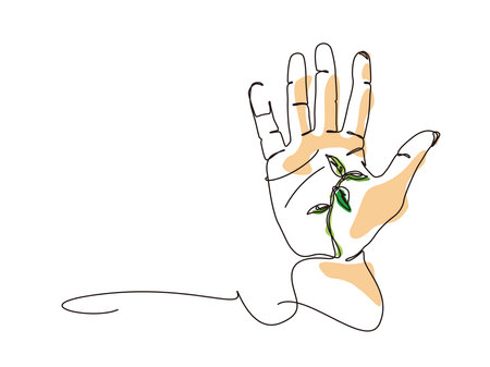 palm prints shows life line with plant in right hand that about Palmistry vector illustration graphic EPS 10のイラスト素材