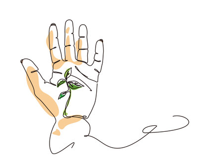 palm prints shows life line with plant in left hand that about Palmistry vector illustration graphic EPS 10のイラスト素材
