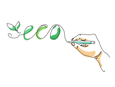 Hand hold the pen and writing the text ECO shows the concept of ECO vector illustration graphic EPS 10のイラスト素材