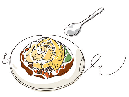 Ready to taste omelette rice by spoon show this Delicious Japanese food vector illustration graphic EPS 10のイラスト素材
