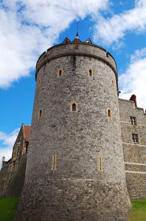 A tower in a corner of Windsor Castle in Englandの写真素材