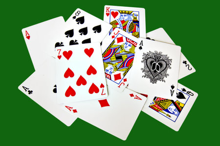 Set of cards isolated on green with clipping pathのeditorial素材