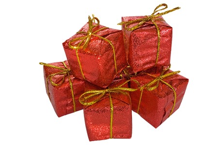 Set of christmas gift boxes isolated on whiteの写真素材