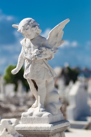 Child angel statue in a cemeteryの写真素材