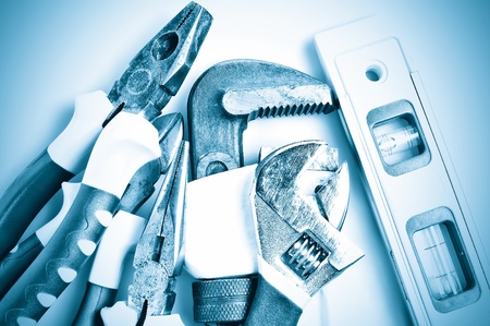 Set of tools in metallic blue shades